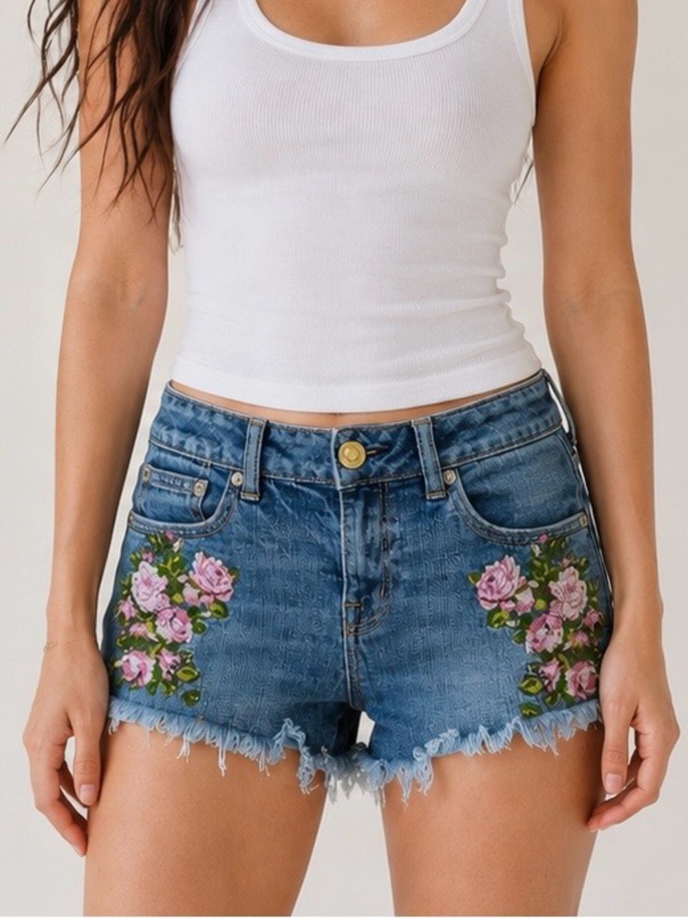 American Eagle Vintage Embroidered Cutoff Denim Shorts Y2K Coquette Jean Shorts